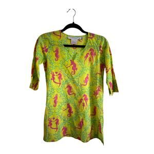 Gretchen Scott Designs Girls Cover Up Tunic Top Cotton Sz 10/12 Seahorses